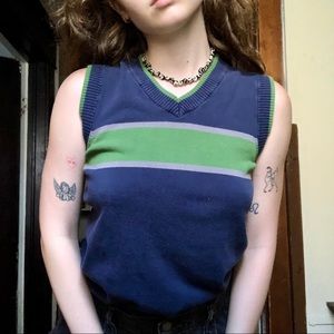 Blue and green crop top vest y2k!!!